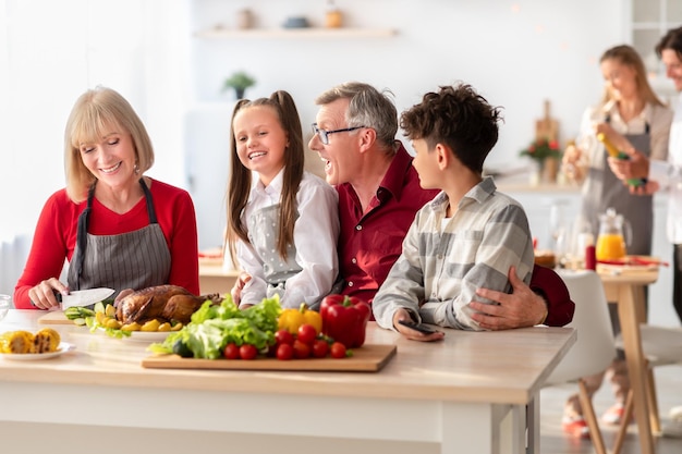 Happy family eating at home